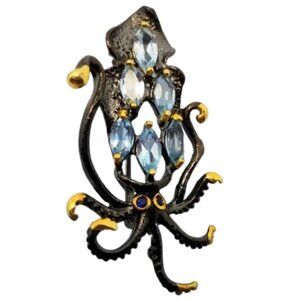 Cute topaz & sterling silver Octopus pin